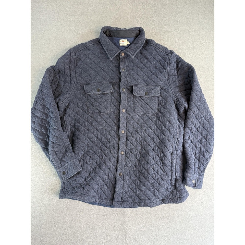 Faherty Jacket Mens XL Blue Quilted Snap Front Lined Shirt Jacket Casual CPO